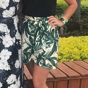 leaf print faux wrap skirt